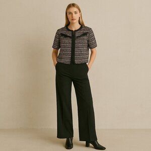 Pinko Italy Tweed Bolero Blazer Jacket Wool Blend Lace Details French Girl Chic